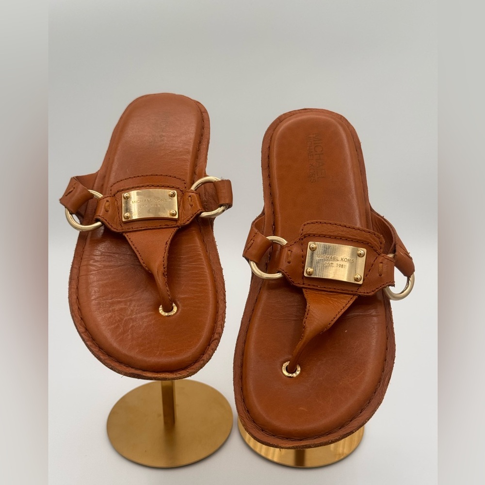 Michael Kors Gold Logo Leather Sandals | Slide-On | Size 9M